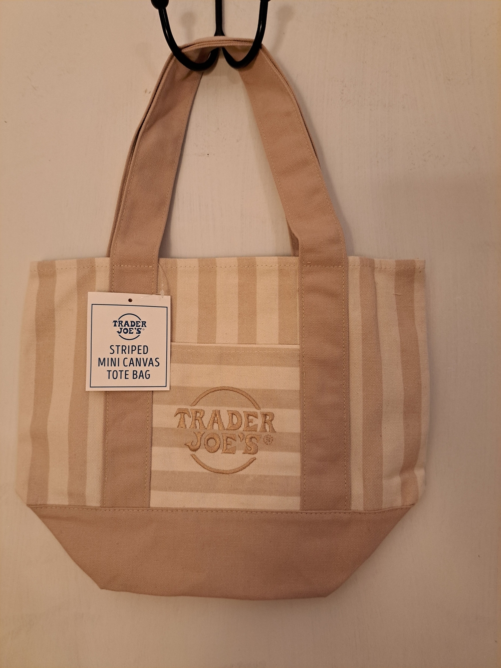 TRADER JOE's summer 2026 Striped Mini Canvas Tote Bag in Beige/Cream